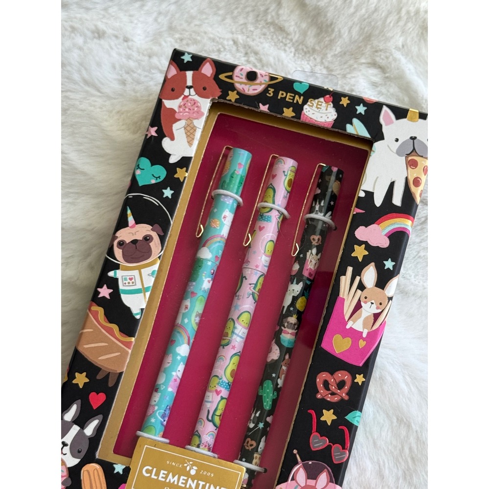 New Clementine 3 pen set; Dogs, Avocados, Rainbow Cats  Black ink pens - Picture 3 of 3